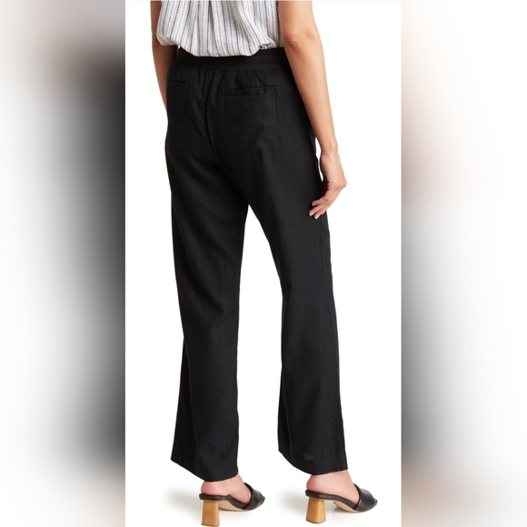 Caslon Linen Straight Leg Pants Black XS - Picture 2 of 5